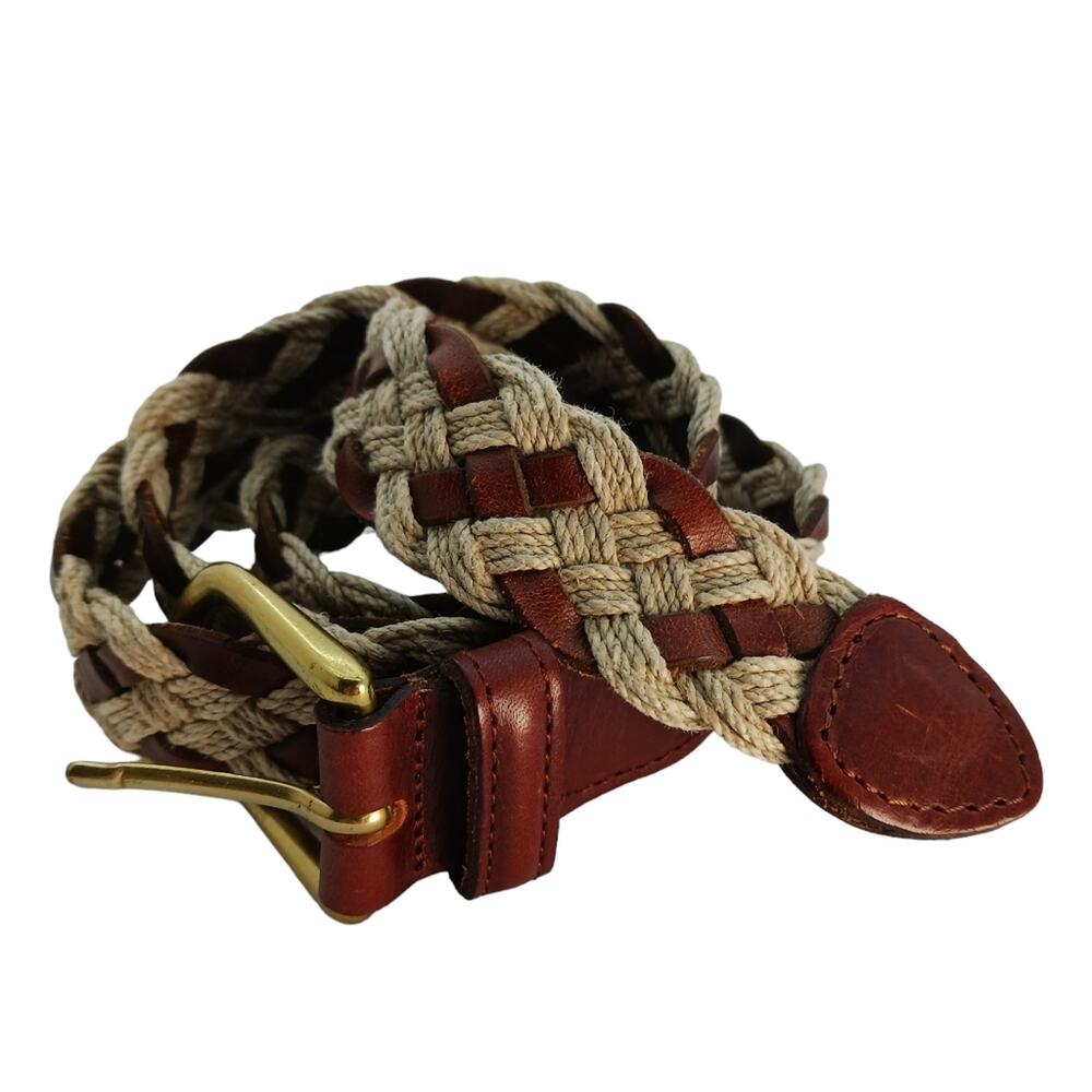 Size S/M/L Vintage Van Heusen Womens Belt Woven Brown Beige Leather
